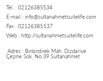 Sultanahmet Suite Life Hotel iletiim bilgileri